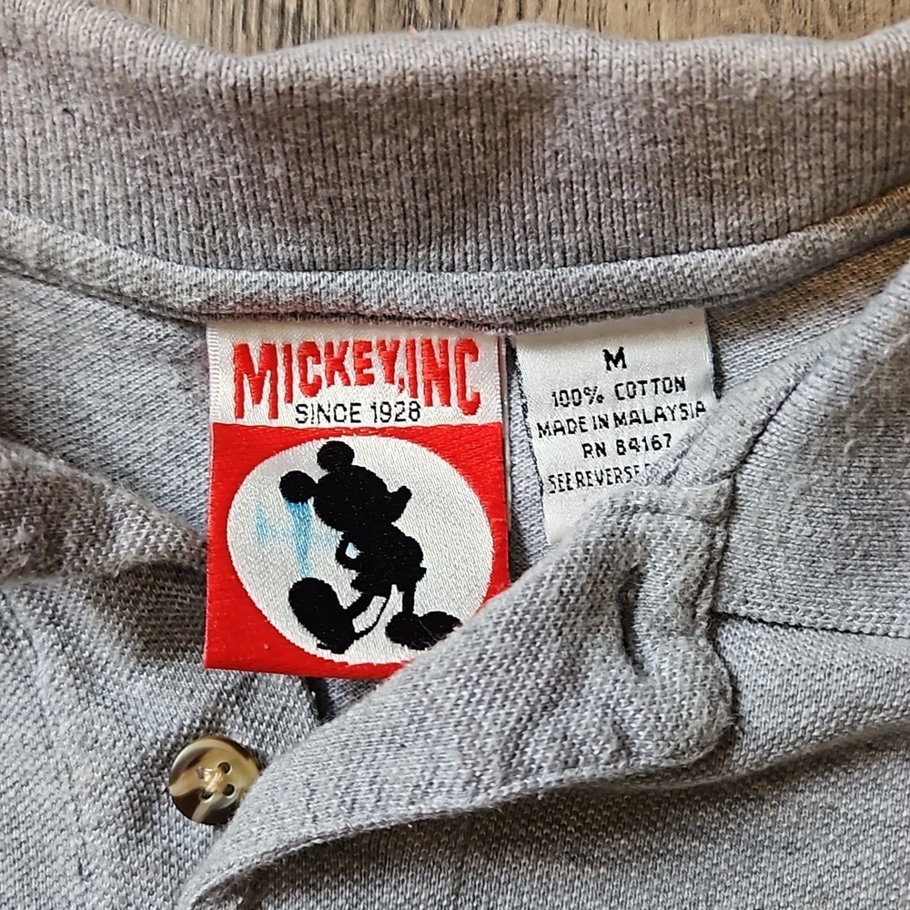 Disney Vintage Mickey Inc Medium Grey Polo 100% Cotton - Picture 3 of 4